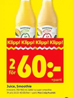 ICA Kvantum INNOCENT Juice, smoothie erbjuda