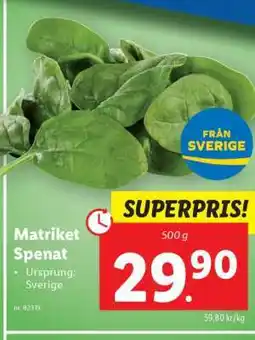 Lidl Matriket Spenat erbjuda