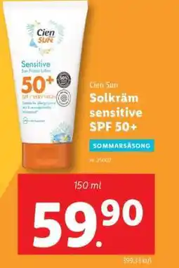 Lidl Cien Sun Solkräm sensitive SPF 50+ erbjuda