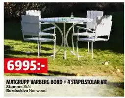 Bauhaus MATGRUPP VARBERG BORD + 4 STAPELSTOLAR VIT erbjuda