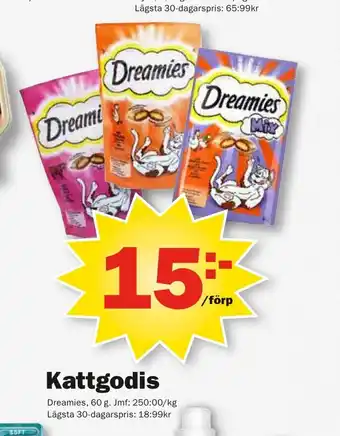 Pekås DREAMIES Kattgodis erbjuda
