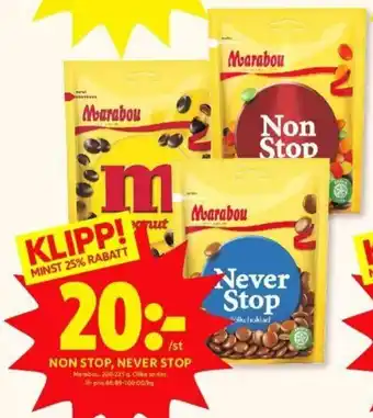 ICA Kvantum Marabou Non Stop, Never Stop 200-225g erbjuda