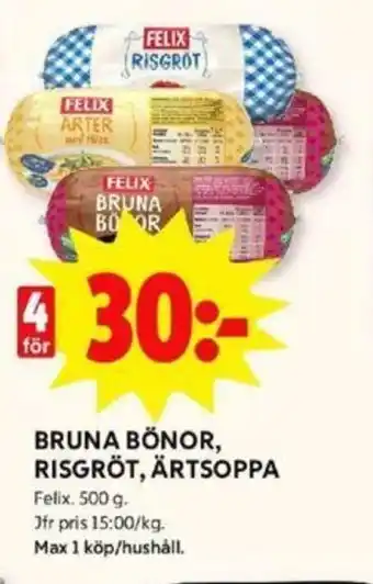 ICA Kvantum Felix Bruna Bönor, Risgröt, Ärtsoppa 500g erbjuda