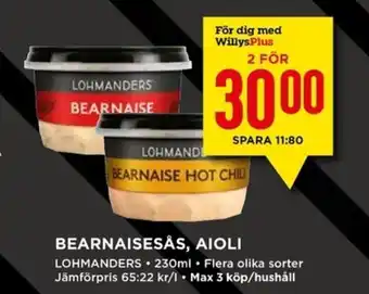 Willys Bearnaisesås Aioli 2x230ml erbjuda