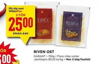 Willys Riven Ost 2x150g erbjuda