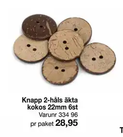 Selfmade Knapp 2-håls äkta kokos 22mm 6st erbjuda