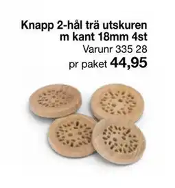 Selfmade Knapp 2-hål trä utskuren m kant 18mm 4st erbjuda