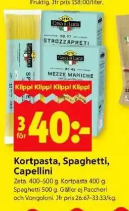 ZETA Kortpasta, Spaghetti, Capellini