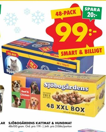 ÖoB Sjöbogårdens kattmat & hundmat erbjuda