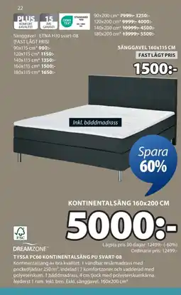 JYSK DREAMZONE Tyssa PC60 kontinentalsäng Pu svart-08 erbjuda