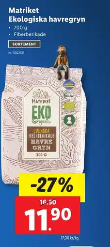 Lidl MATRIKET Ekologiska havregryn erbjuda