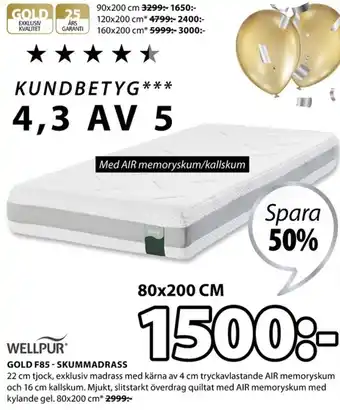 JYSK Gold F85 - Skummadrass 80x200cm erbjuda