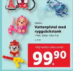 Lidl Sambro Vattenpistol med ryggsäckstank erbjuda