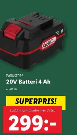 Lidl PARKSIDE® 20V Batteri 4 Ah erbjuda