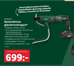 Lidl PARKSIDE® Batteridriven gipsskruvdragare erbjuda