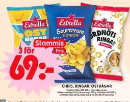 ICA Maxi ESTRELLA Chips, ringar, ostbågar erbjuda