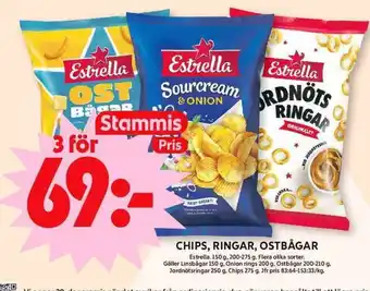 ICA Maxi ESTRELLA Chips, ringar, ostbågar erbjuda