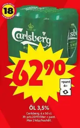 ICA Maxi CARLSBERG Öl 3,5% erbjuda