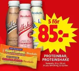 ICA Maxi BAREBELLS Proteinbar, proteinshake erbjuda
