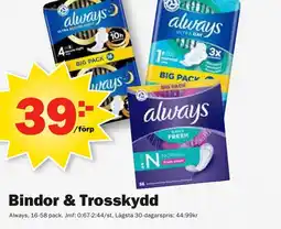 Pekås ALWAYS Bindor & trosskydd erbjuda