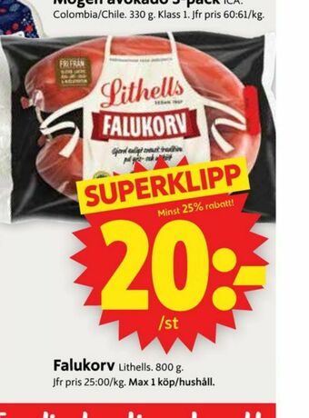 ICA Supermarket Lithells Falukorv erbjuda