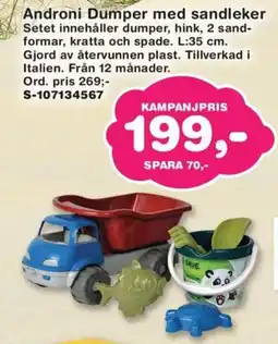 Lekextra Androni dumper med sandleker erbjuda