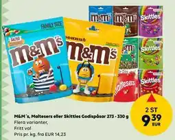 Border Shop M&M´s, Maltesers eller Skittles Godispåsar 273 - 330 g erbjuda
