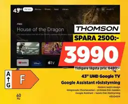Power THOMSON 43" UHD Google TV Google Assistant röststyrning erbjuda
