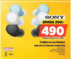Power SONY Trådlösa in-ear hörlurar Upp till 22 timmars batteritid erbjuda