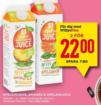 Willys Apelsinjuice, Ananas & Apelsinjuice erbjuda