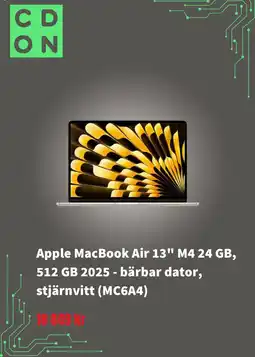 CDON Apple MacBook Air 13" M4 24 GB, 512 GB 2025 - bärbar dator, stjärnvitt (MC6A4) erbjuda