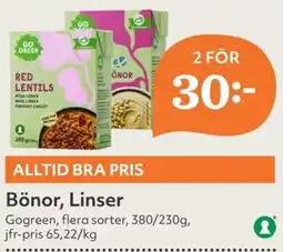 Hemköp GO GREEN Bönor, Linser erbjuda