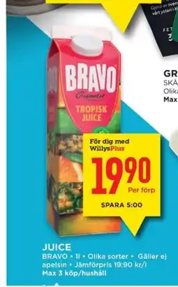 Willys BRAVO Juice erbjuda