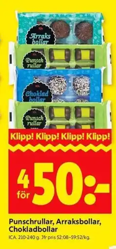 ICA Kvantum Punschrullar, Arraksbollar, Chokladbollar erbjuda