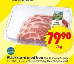 ICA Supermarket Fläskkarré med ben ICA. Ursprung Sverige. erbjuda