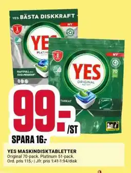ÖoB YES MASKINDISKTABLETTER erbjuda