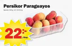 Pekås Persikor paraguayos erbjuda