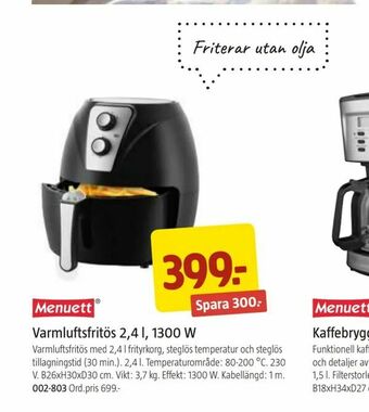 Jula Varmluftsfritös 2,4 l, 1300 W erbjuda