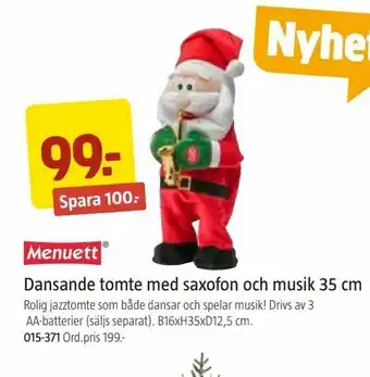 Jula Dansande tomte med saxofon och musik 35 cm erbjuda