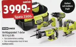 Jula RYOBI Verktygspaket 7 delar 18 V 4.0 Ah erbjuda