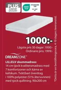 JYSK DREAMZONE LILLELV skummadrass erbjuda