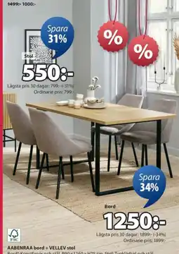 JYSK AABENRAA bord + VELLEV stol erbjuda