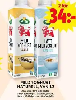 ICA Maxi ARLA Mild yoghurt naturell, vanilj erbjuda
