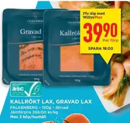 Willys Kallrökt lax, Gravad lax erbjuda