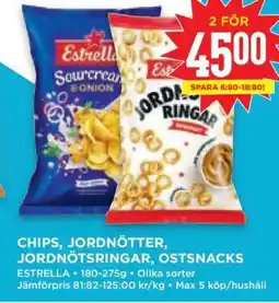 Willys Chips, Jordnötter, Jordnötsringar, Ostsnacks erbjuda