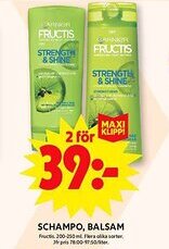 ICA Maxi GARNIER Fructis Schampo, balsam erbjuda