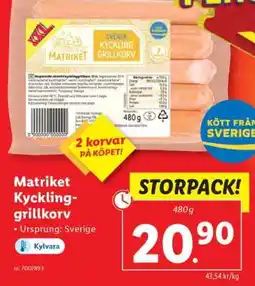 Lidl MATRIKET Kycklinggrillkorv erbjuda