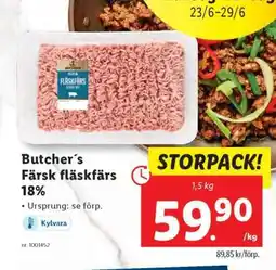 Lidl BUTCHER'S Färsk fläskfärs 18% erbjuda