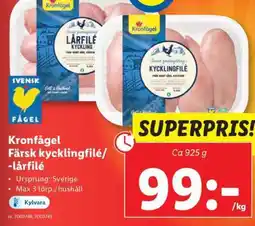 Lidl Kronfågel färsk kycklingfilé/-lårfilé erbjuda