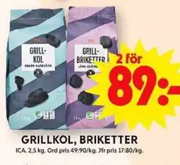 ICA Maxi ICA Grillkol, briketter erbjuda